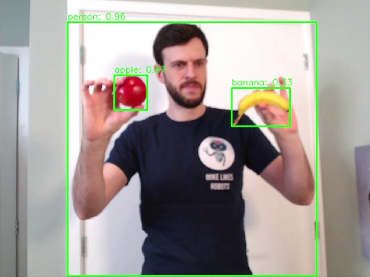 Image of apple and banana together with bounding boxes
