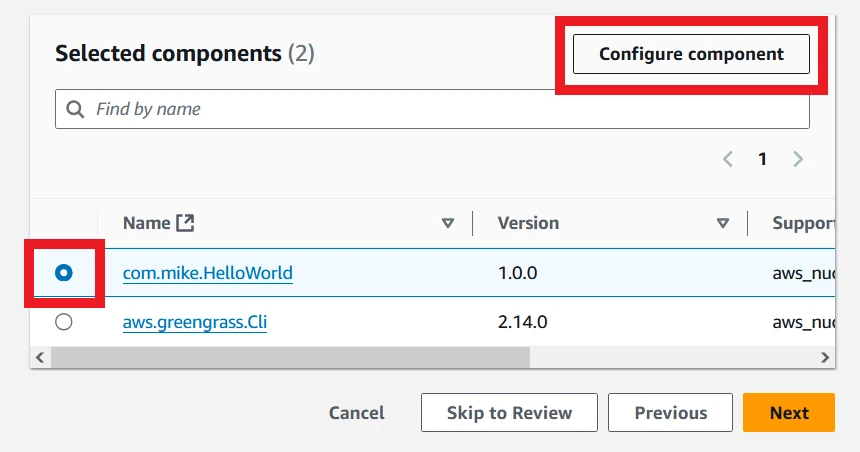 Screen controls to configure component