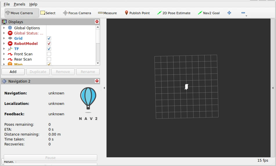 Initial RViz window showing blank map