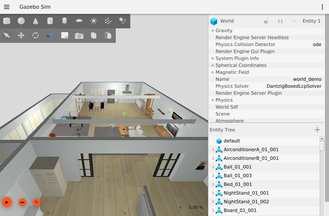 Initial simulation showing room containing robot