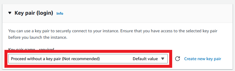 Key pair menu with no keypair selected