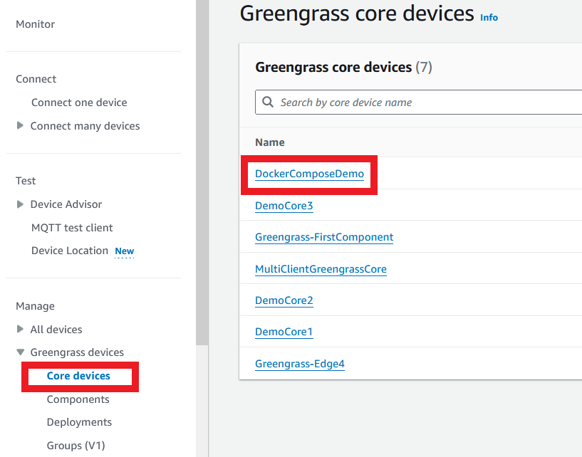 Select Greengrass Core Device