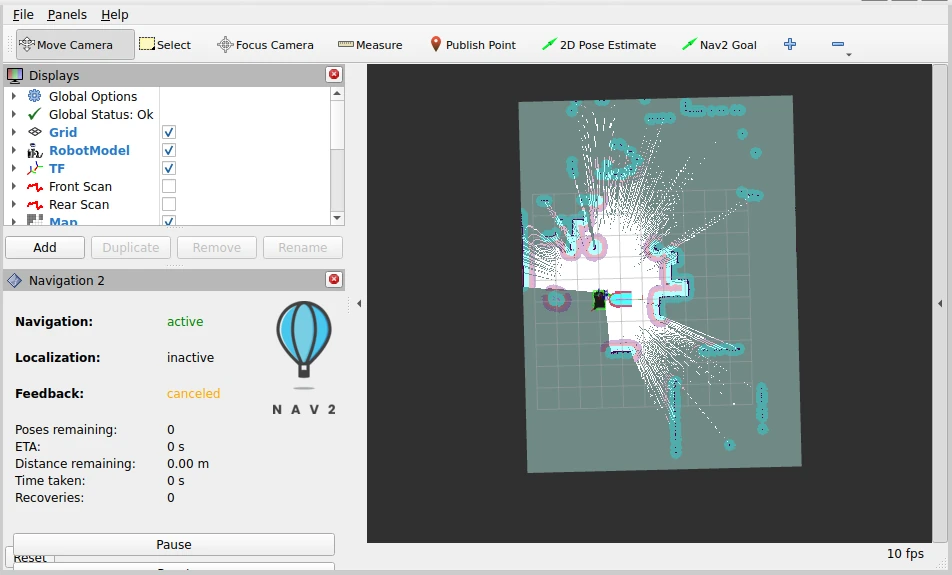 RViz window showing map from start position