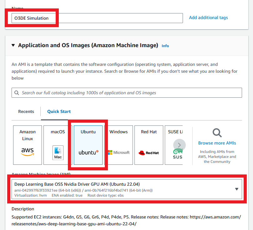 Instance settings with instance name and AMI highlighted