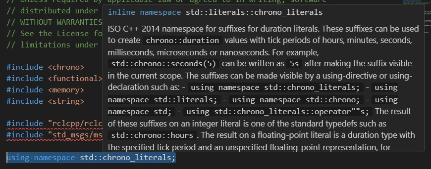 IDE help for chrono literals